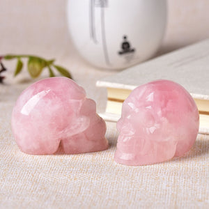 2 inch Natural Rose Quartz Handmade Carved Skull Crafts Figurine Crystal Healing Home Decor Ornament Polished Art Collectible