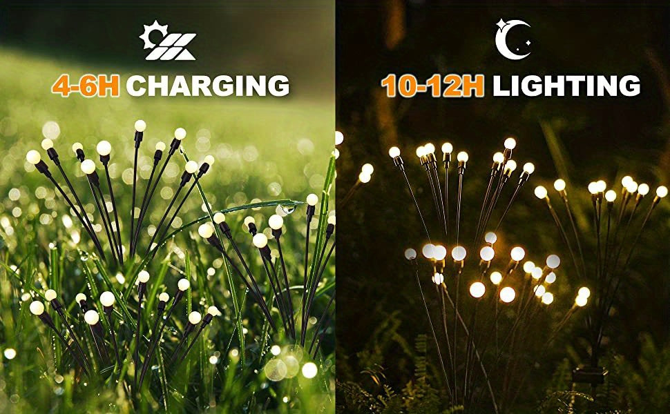 4pack 10LED Solar Firefly Lights, Upgraded Solar Garden Lights Outdoor Waterproof, Swaying When Wind Blows, Solar Starburst Swaying Lights F