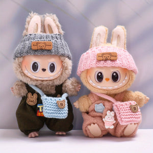 [3pcs Labubu Fashion Set] 3pcs Handcrafted Crochet Labubu Fashion Set | Cute Clothes, Bag, Hat with "Be Happy" Tag | Durable Polyester, Perfect for Birthdays, Anniversaries & Holidays, Festive Gift Item, Playful Design, Labubu Accessories