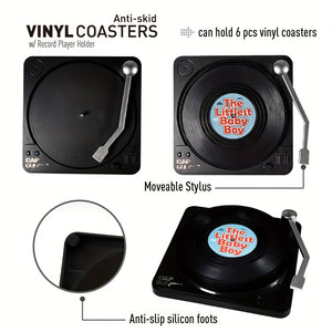 6pcs, Non-Slip Vinyl Record Coasters with Holder - Heat Insulated Cup Mat for Home and Room Decor - Drinkware Accessories