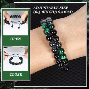 Bracelet With Green And Black Beads For Men, 8mm Natural Obsidian Crystal Beaded Bracelet For Men, Good Luck Bracelet