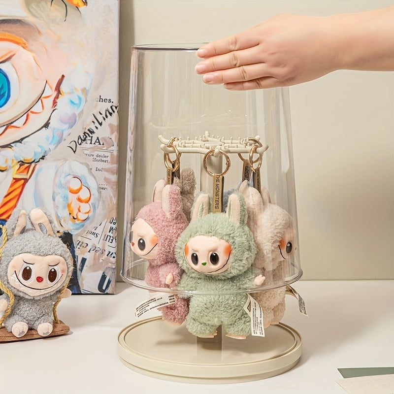 1pc 360° Rotating Display Case - Dustproof Storage for Labubu, Plush Toys, Keychains & Pendants | Transparent Acrylic Organizer | Perfect Gift for Collectors and Hobbyists, Toy Storage Organizer