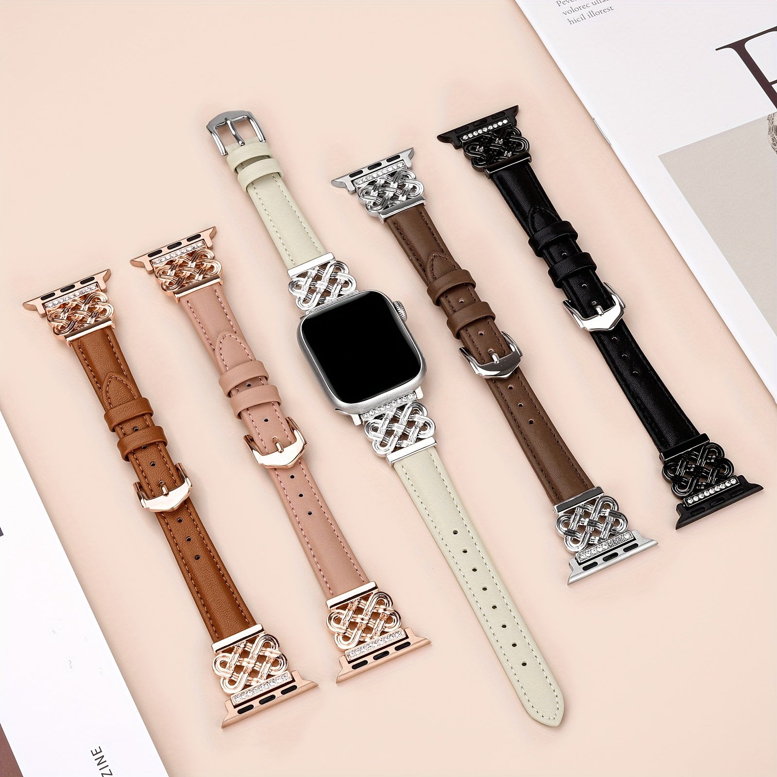 Leather Strap Compatible With Iwatch Strap 38/40/41/42/44/45/49mm Ladies, Slim Leather Strap With Designer's Careful Interlocking, Stylish Strap For IWatch Series 9/8/7/6/5/SE/4/3/2/1 Ultra/Ultra 2 Strap Replacement