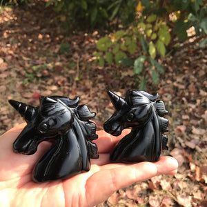 60mm Hand Carved Black Obsidian Unicorn Protection Stone Crystal Animal Crystal Healing Crystal Reiki