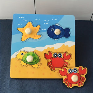 Children's Hand Scratching Board, 3D Puzzle Wooden Toys, Children's Baby Montessori Early Education Fruit Cognitive Puzzle Toys, Wooden Hand