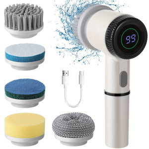 [Rechargeable Spin Scrubber] Rechargeable Electric Spin Scrubber - 6 Replaceable Heads, 3 Adjustable Speeds, Battery Level Display - Electric Cleaning Brush for Tiles/Bathroom/Kitchen/Car/Window