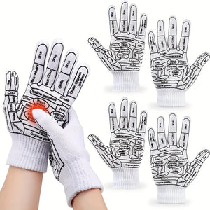 1 Dual Finger Pressure Reflexology Gloves, Hand Spa Reflexology Tool, Massage Hand Spa Reflexology Tool with English Acupuncture Points Chart for Men And Women Chinese Medicine Joints Muscle Soothing, Hand Drawing Acupuncture Guide, Massage Tool