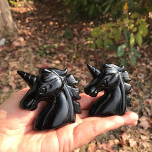 60mm Hand Carved Black Obsidian Unicorn Protection Stone Crystal Animal Crystal Healing Crystal Reiki