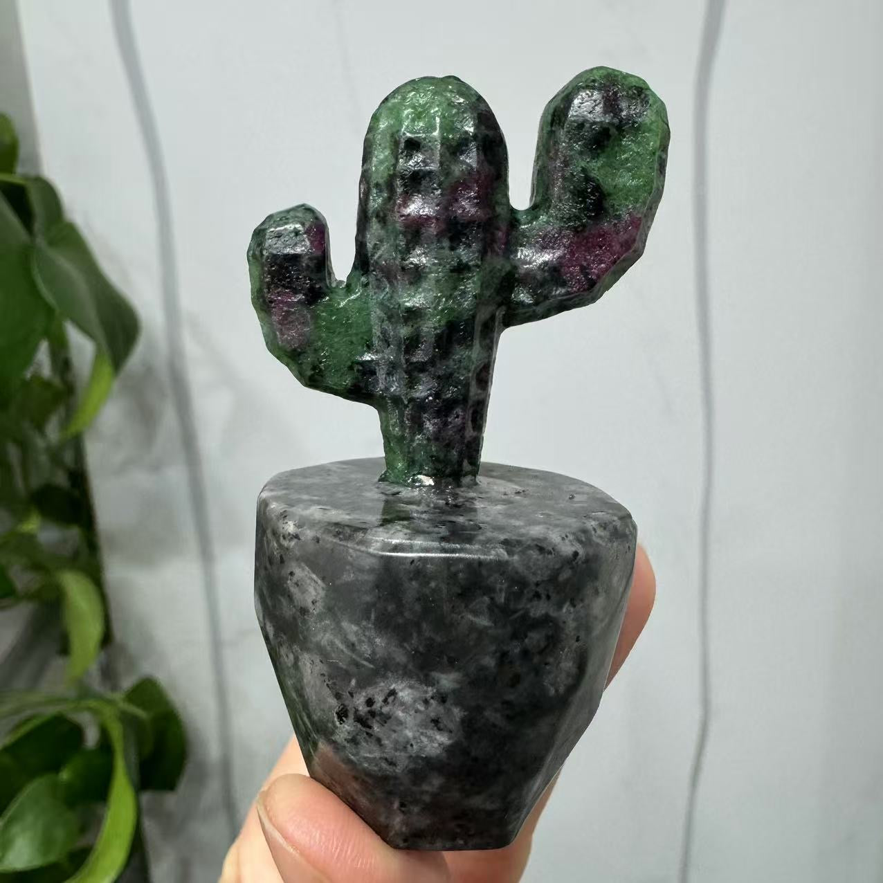 Hand carved Crystal Cactus Crystal Plant Hand Carved Ruby Zoisite Cactus