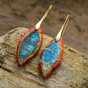 Bohemian Natural Imperial Stone Leaf Dangle Earrings For Women Jewelry Gift