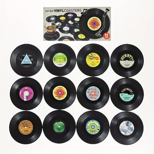 6pcs, Non-Slip Vinyl Record Coasters with Holder - Heat Insulated Cup Mat for Home and Room Decor - Drinkware Accessories