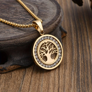 1pc Retro Sacred Tree Of Life Pendant Necklace, Stainless Steel Inlaid Zirconia Men's Necklace Suitable for Daily Wear