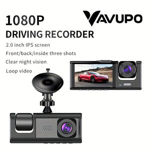 Vavupo 1080P 2&3 Channel Dash Cam for Cars - Front, Inside & Rear View with IR Night Vision, Loop Recording, Wide Angle Lens, and 5.08cm IPS Display
