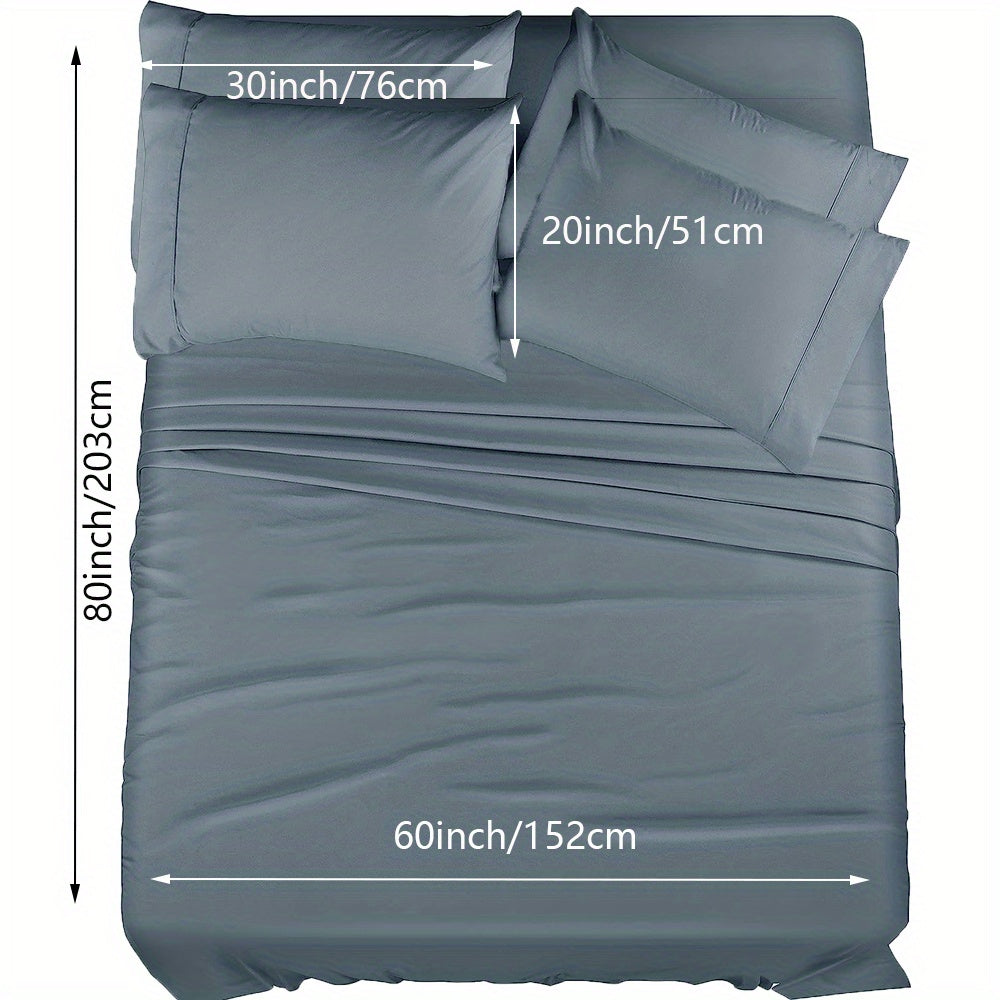 4/6pcs Luxury Cool Fitted Sheet Set, Wrinkle, Fade, Mattress Cover with Deep Pocket, Soft Comfortable Breathable Bedding Set, for Bedroom Hotel (1*Flat Sheet + 1* Fitted Sheet + 2/4*Pillowcases, Without Core)