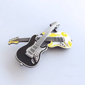 New Vintage Black Yellow Enamel Cross Guitars Music Belt Buckle US Local Shipping