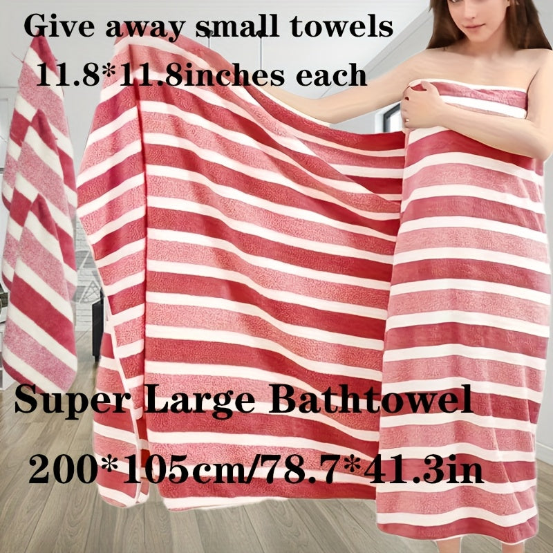 4pcs Set, Extra Large 41.34x78.74inch Star Striped Towel with 1pc, - Includes 3pcs 11.81*11.81inch Square Towels, Strong Absorbency Coral Fiber, Quick-Dry, Non-Shedding, Durable - Perfect for Home, Beach, Outdoor - Ideal Holiday Gift, Towel | Modern Towel