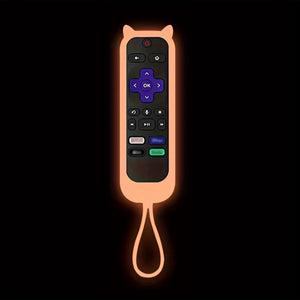 Glow In The Dark Cute Cat's Ears Shaped Silicone Universal Remote Control Cover With Lanyard Suitable For TCL For Hisense For Roku TV Remote