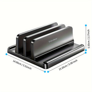 VAYDEER Dual-Slot Adjustable Vertical Laptop Stand Made Of Premium ABS Plastic 3 In 1 Design Space-Saving For All MacBook, Chromebook, Surfa