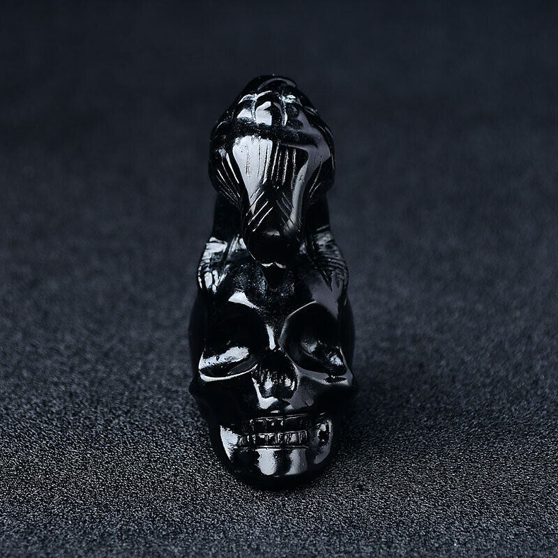 Crystal Skull Hand Carved Obsidian Figurine Crystal DIY Vivid Animal Ornament