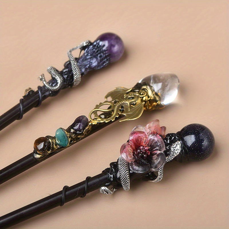 1PC Natural Crystal Wand Handmade Diy Wand, Cosplay Halloween Scepter Witch Cane Halloween Gift