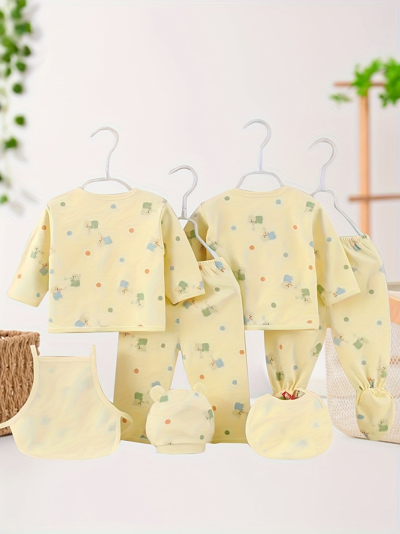 All-Year Comfy & Cute Baby Girl's 7-Piece Cotton Set: Lovely Bear & Rabbit Cartoons, Easy Care, Versatile Wear