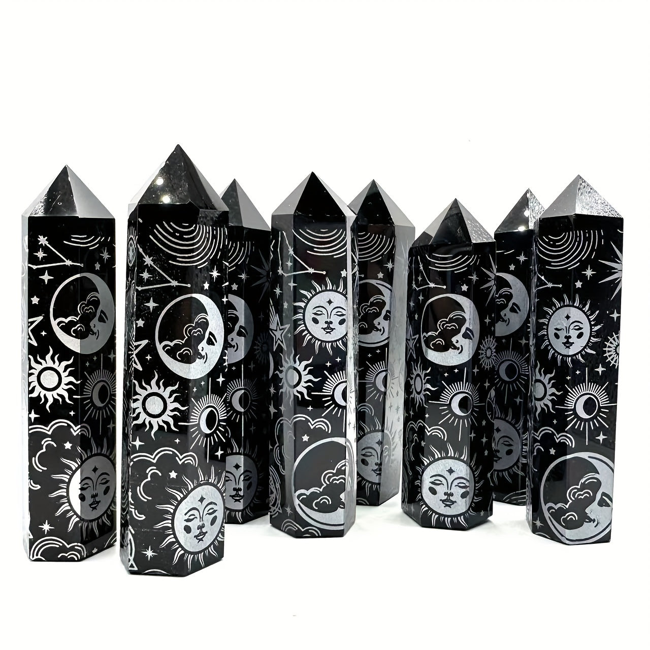 Black Obsidian Seven Main Chakras Symbolic Crystal Tower Healing Crystal The Seven Chakras Wand For Spiritual Use Hexagonal Point Reiki Chakra Gemsone Home Office Decoration