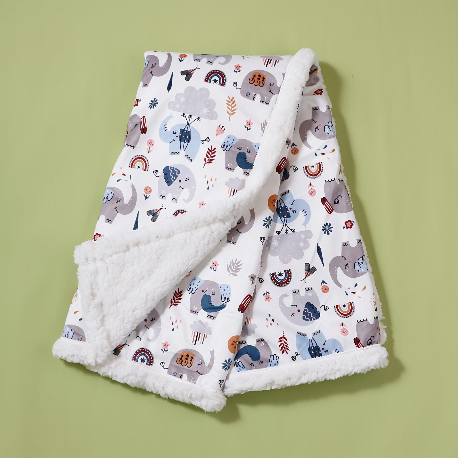 Cozy Double-Layered Youngsters' Blanket with Cute Animal Prints - Soft, Thick Spring & Autumn Throw in Gray/White/Blue/Yellow - Machine Washable Polyester, Thick, Animal Graphics