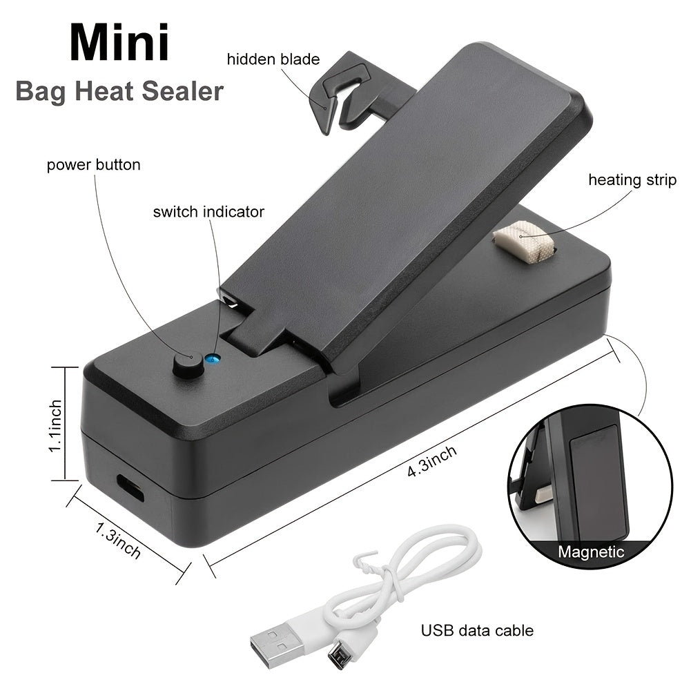 1pc 2 In 1 USB Chargable Mini Bag Sealer Heat Sealers With Cutter Knife Rechargeable Portable Sealer For Plastic Bag Food Storage