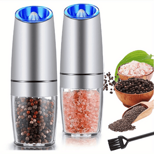 1pc/2pcs Set Gravity Electric Salt and Pepper Grinder, Salt Or Pepper Mill & Adjustable Coarseness, Battery Powered With LED Light, One Hand