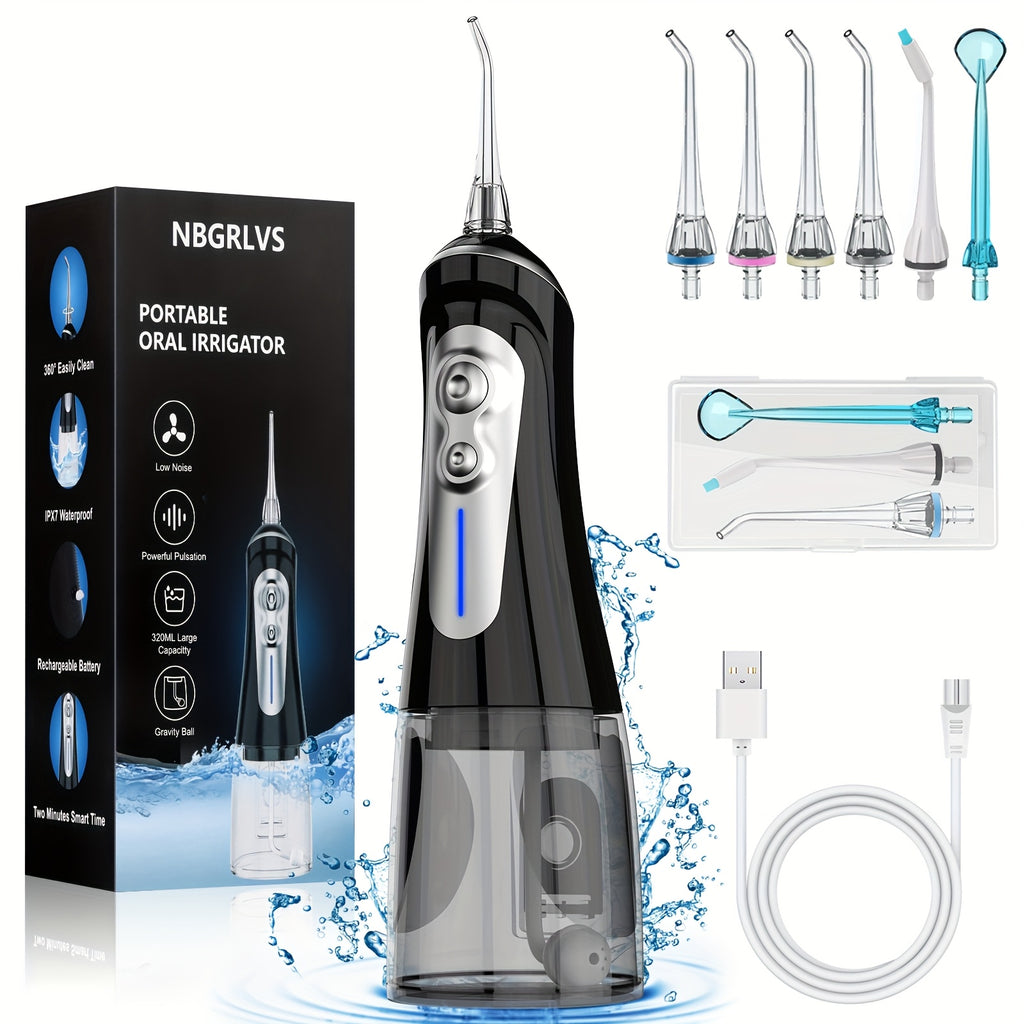 NBGRLVS Water Flosser for Teeth Cleaning, 6 Modes 6 Tips And Storage Case Water Dental Flossers Cordless 10.82oz Rechargeable Portable Oral Cleaning Teeth And Gums Protection