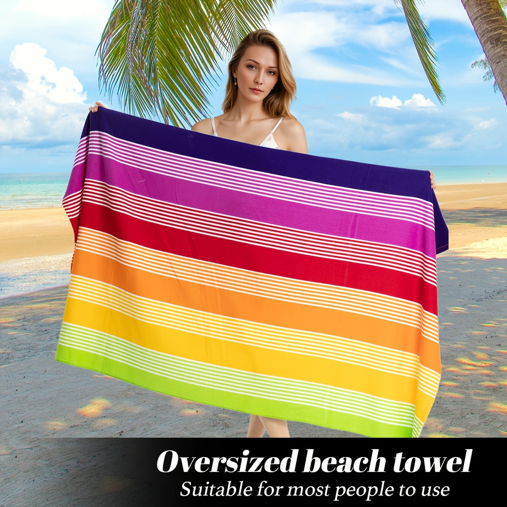 Ultra-Soft Oversized Rainbow Striped Beach Towel - Vibrant Rainbow Colors, Quick-Dry Microfiber, Strong Wrap Design for Beach & Pool Use, Beach