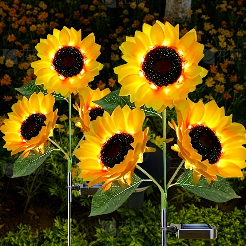 Solar LED Sunflower Garden Lights - Realistic Glowing Yellow Flowers for Yard, Lawn, Patio & Porch Decor | Energy-Efficient Outdoor Lighting with Durable Plastic Flowers & Stainless Steel Stems, Solar Outdoor Lights, Patio Illumination, Vibrant Garden Acc