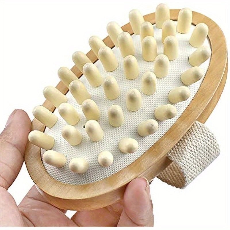 Natural Wooden Body Brush for Reduction, Lymphatic Health & Light Beige Exfoliation - Oval-Shaped Massage Tool with Soft Beige Bristles & Wooden Handle for Shower, Bath & Spa Use, Ergonomic Design, Massager