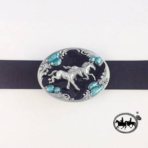 Western Zinc alloy Leather Belt Buckle Double Running Horses Oval Shape Pattern US Local Shipping