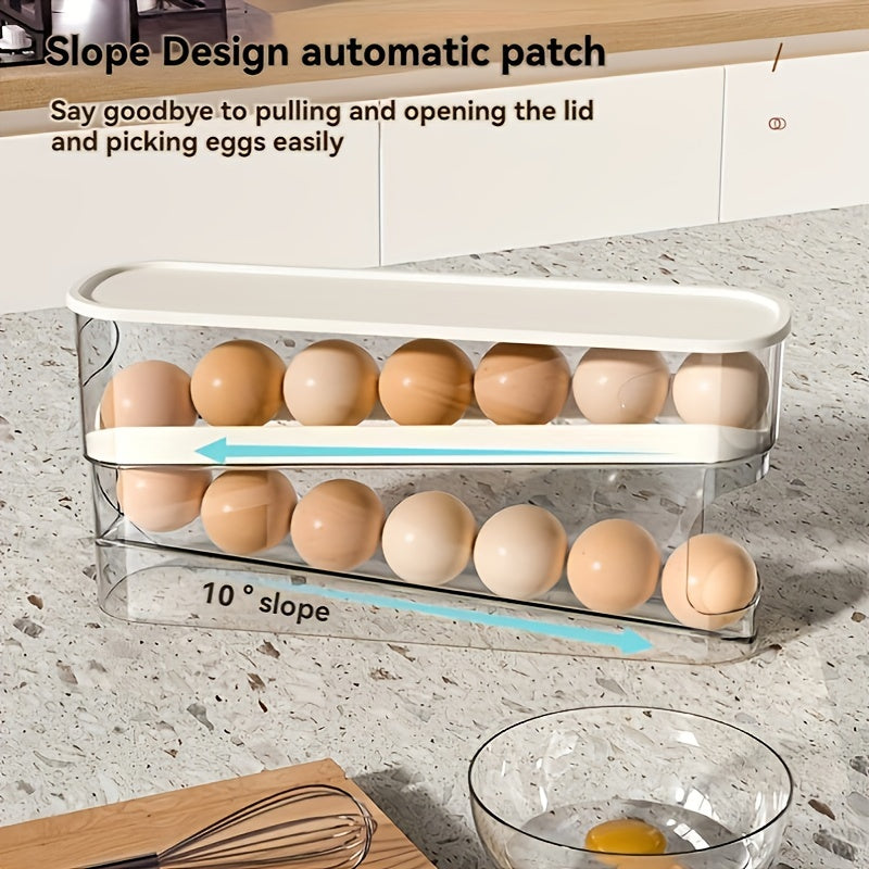 Double-Layer Rolling Egg Storage Box | Space-Saving Refrigerator Organizer for Fridge Side Door | Durable Polypropylene | Transparent, Stack
