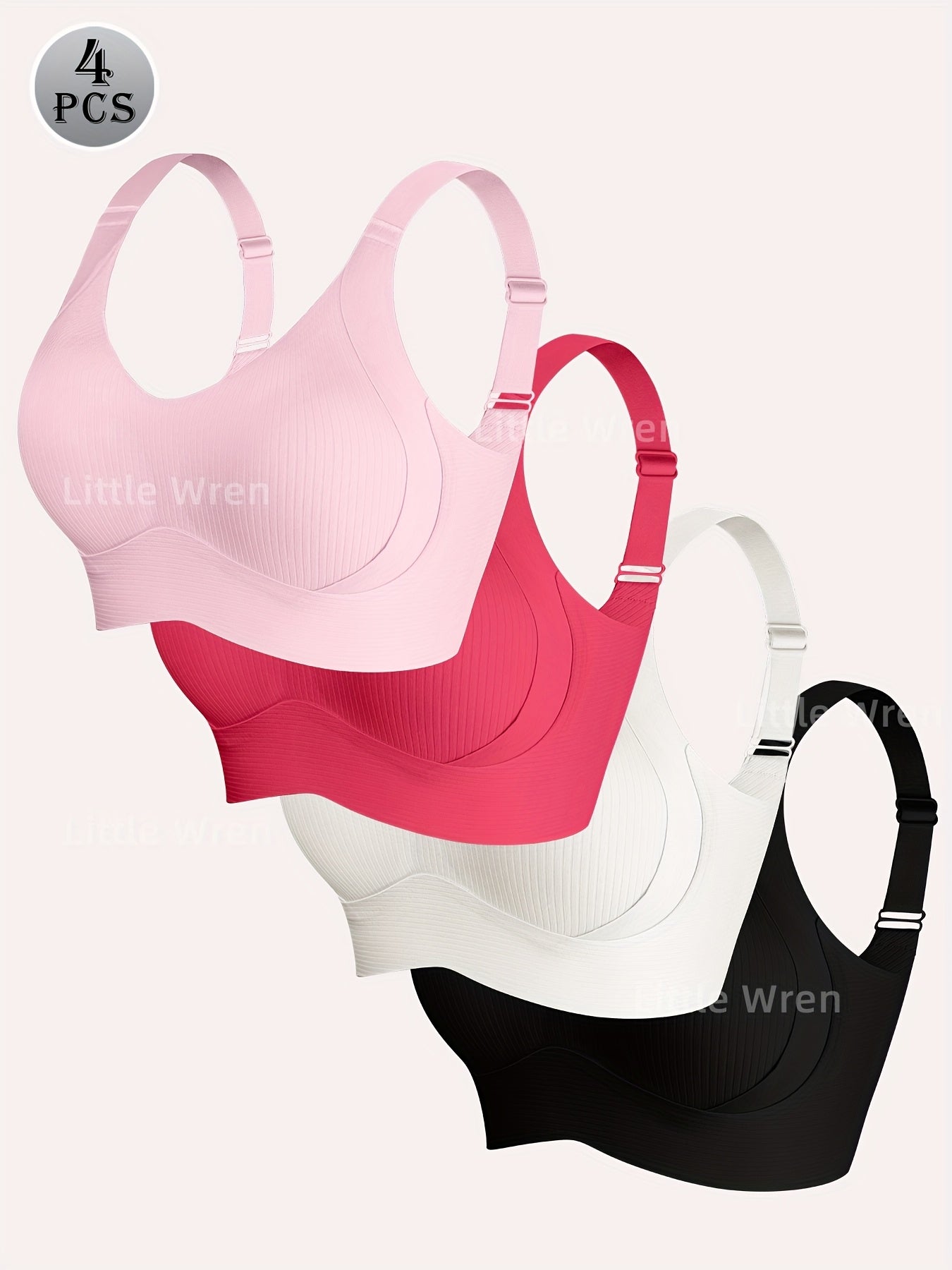 4pcs Seamless Bralettes for Women - Elegant Nylon & Elastane Blend, Comfortable Wide Straps, Soft Support, No Underwire - Available in Beige, White, Black, Casual Lingerie|Wide Strap Bra|Wirefree Comfort