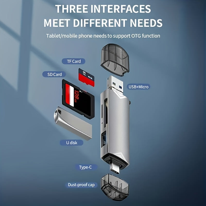 6-in-1 USB 3.0 High-speed Transfer 5Gbps Rate Card Reader, Type-c Android Interface Plug And Play