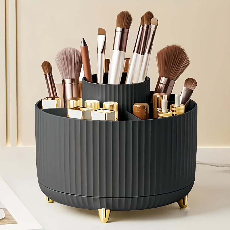 360° Rotating Makeup Organizer - 1pc Plastic Cosmetic Storage with 5 Compartments - Multi-Functional Holder for Brushes, Lipsticks, Skin Car