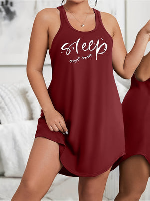 Women's Plus Size Racerback Tank Sleep Dress – Comfortable, Stylish & All-Season Casual Loungewear with Eyelash Print