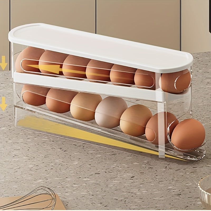 Double-Layer Rolling Egg Storage Box | Space-Saving Refrigerator Organizer for Fridge Side Door | Durable Polypropylene | Transparent, Stack