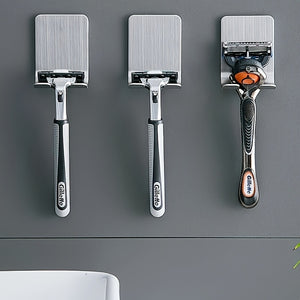 Set Of 2 Silvery Adhesive Wall Hooks, No Need To Drill Bathroom Shaver Holder, Stainless Steel Door Back Wall Hook, Bedroom Hat Hook, Bathro