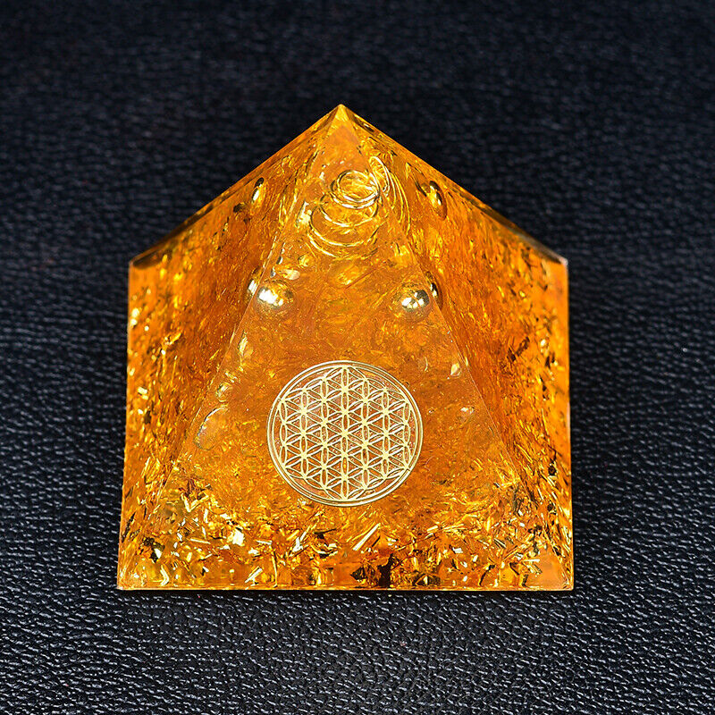 Orange Orgone Pyramid EMF Protection Quartz Reiki Meditation Orgonite Decor