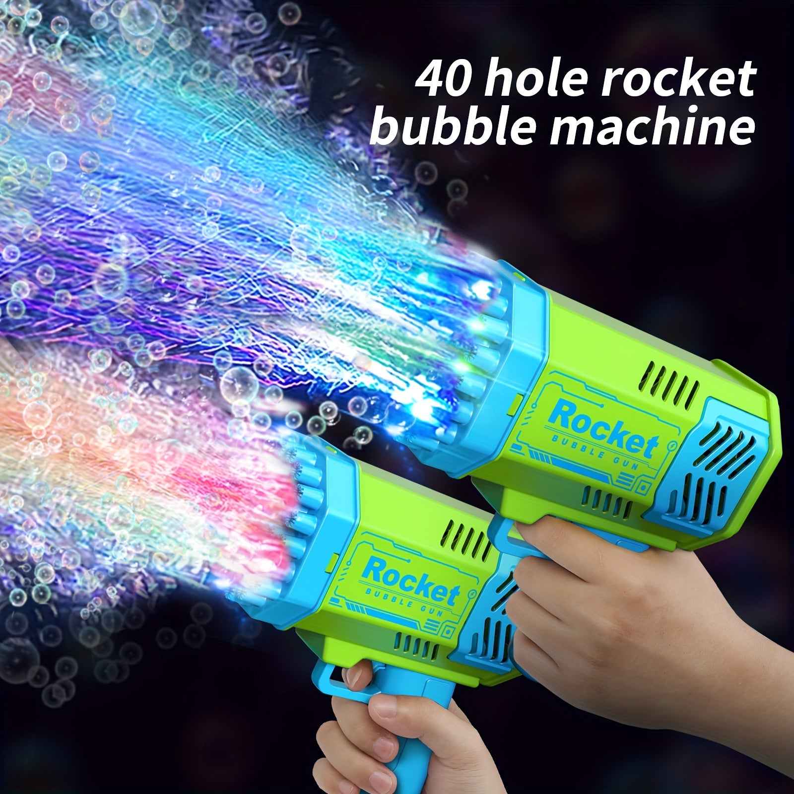 One Pack Of Children's 40 Holes Rocket Cartridge Handheld Portable Electric Automatic Bubble Gun LED Lighting For Boys And Girls Birthday Pa