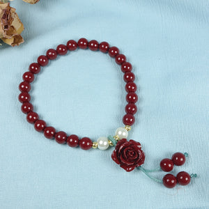 1pc Cinnabar Beads Bracelet, Good Luck Attracts Wealth Best Gift, Rose Pendant Elegant Charm Bracelet For Men Women