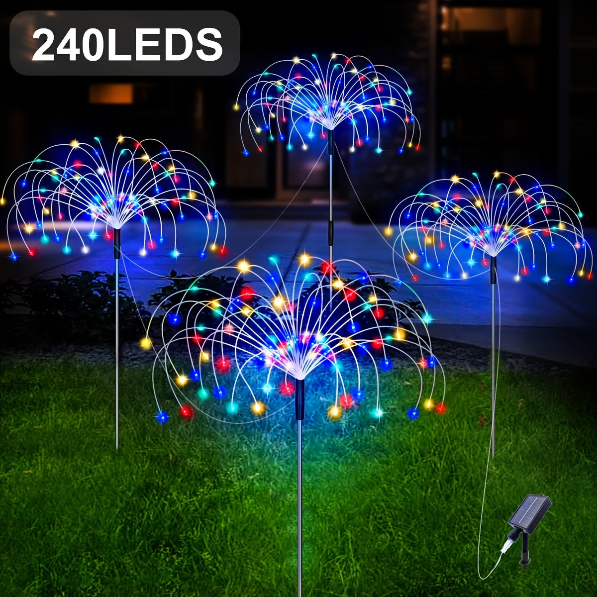 4pcs Solar Led Fireworks Lights, 8 Modes, Outdoor Waterproof Solar Garden Fireworks Lights, Starburst Stake Lights, Yard Balcony, Pathway La