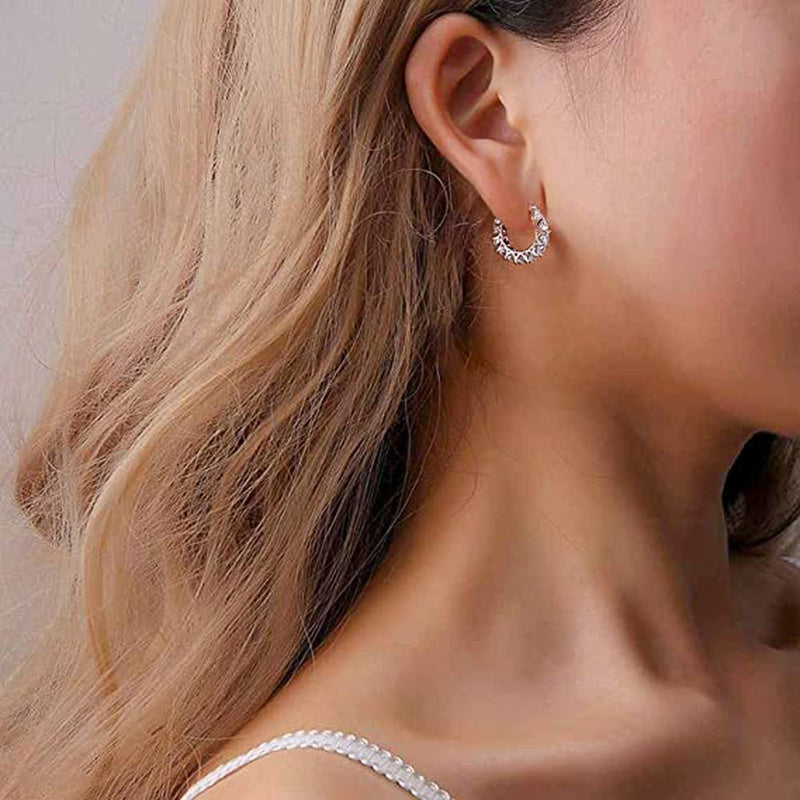 READKISS Women's Luxury Hoop Earrings with Cubic Synthetic Zirconia Crystals - April Birthstone Jewelry, Nickel-Free Copper Golden-Tone Flor