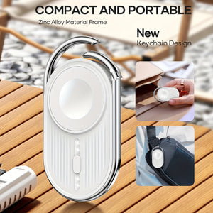 2pcs Portable Charger for Apple Watch, 1100mAh Wireless Magnetic Power Bank - Travel Keychain Accessory Watch Charger, Compatible with iWatch 9/8/7/6/5/4/3/2/SE/Ultra Series - White+White