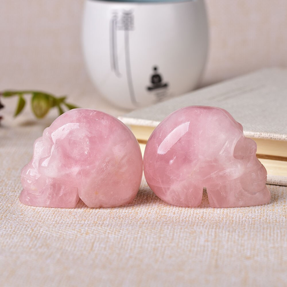 2 inch Natural Rose Quartz Handmade Carved Skull Crafts Figurine Crystal Healing Home Decor Ornament Polished Art Collectible