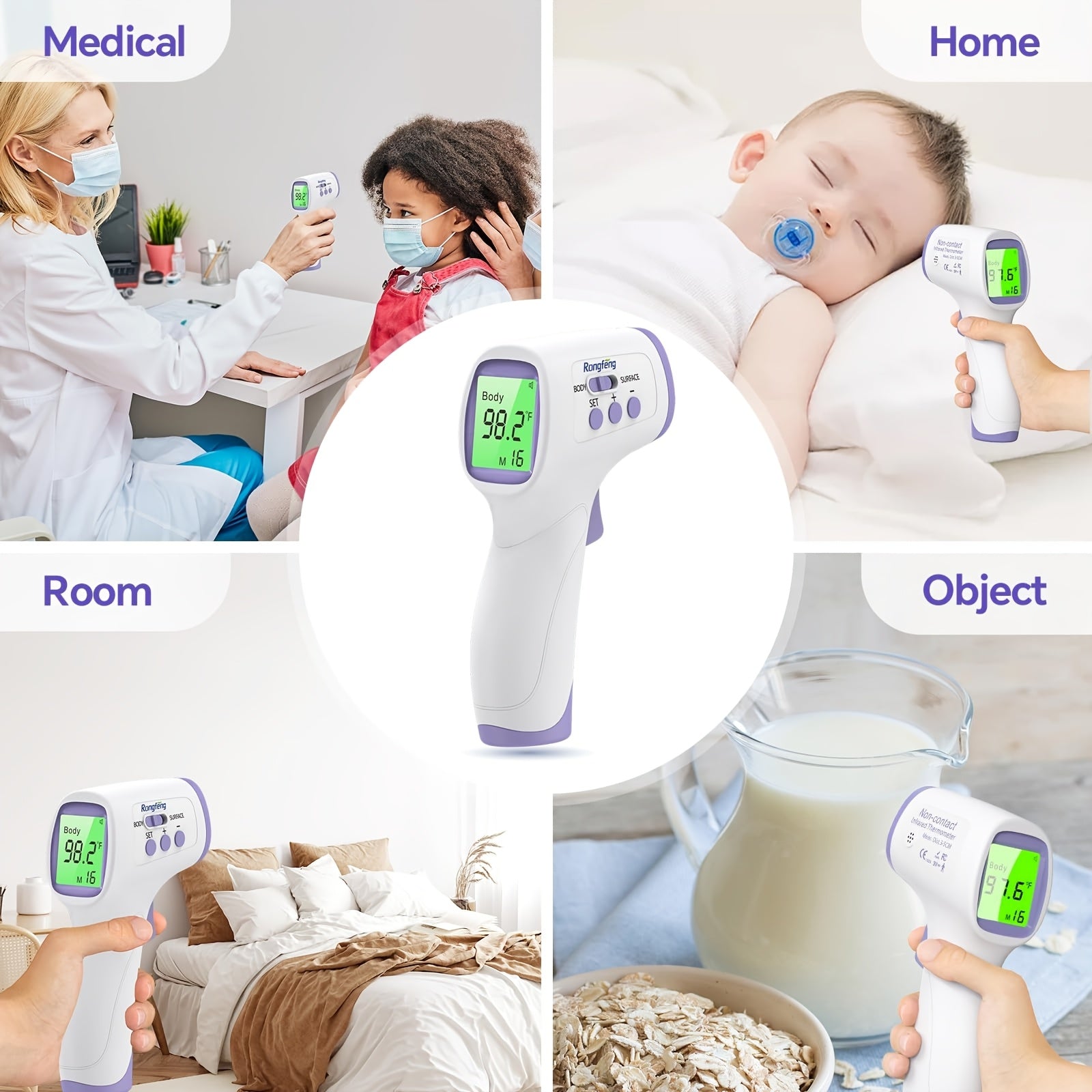No-Touch Forehead Thermometer For Adults And Kids, Digital Thermometer With Fever Alarm, 3 Backlit And 32 Memories Fast Accurate Results, Easy For All Ages, Basal Thermometer