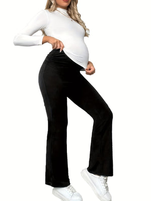 Solid Color Adjustable Waist Flared Pants for Pregnant Women